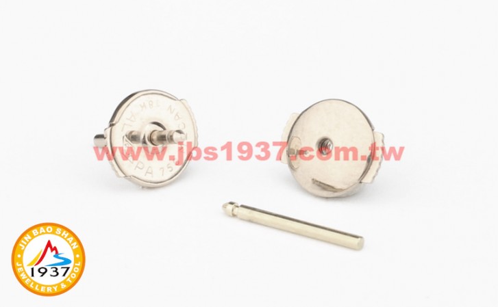 金屬零件原料-K金 - 耳環零件-18K白 - 飛碟式耳針耳扣組 6mm