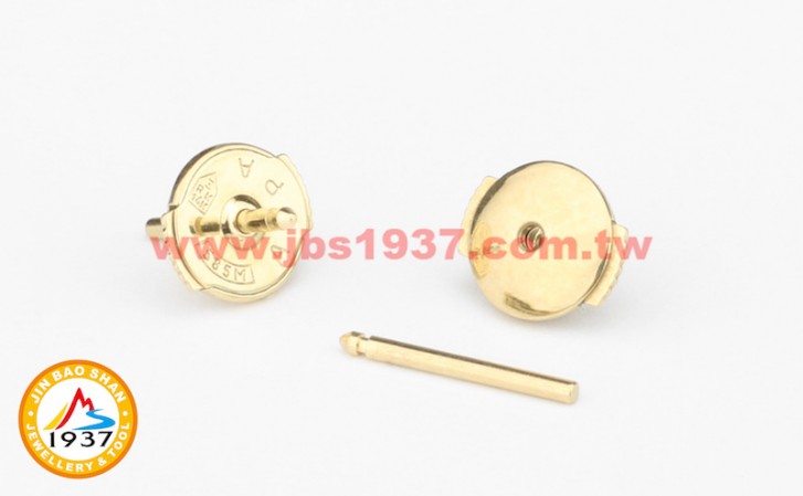 金屬零件原料-K金 - 耳環零件-14K黃 - 飛碟式耳針耳扣組 6mm