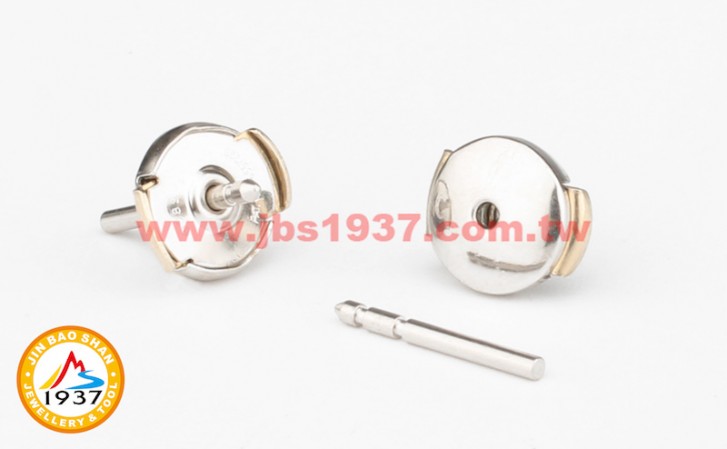 金屬零件原料-K金 - 耳環零件-14K白 - 飛碟式耳針耳扣組 7mm