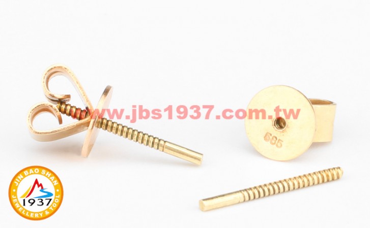 金屬零件原料-K金 - 耳環零件-14K黃 - 螺紋耳針愛心耳扣 6.5x6