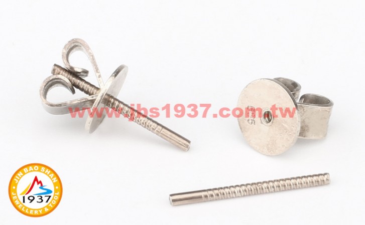 金屬零件原料-K金 - 耳環零件-14K白 - 螺紋耳針愛心耳扣 6.5x5.5