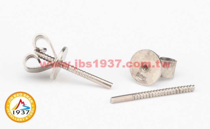 金屬零件原料-K金 - 耳環零件-14K白 - 螺紋耳針愛心耳扣 5.5x5.5