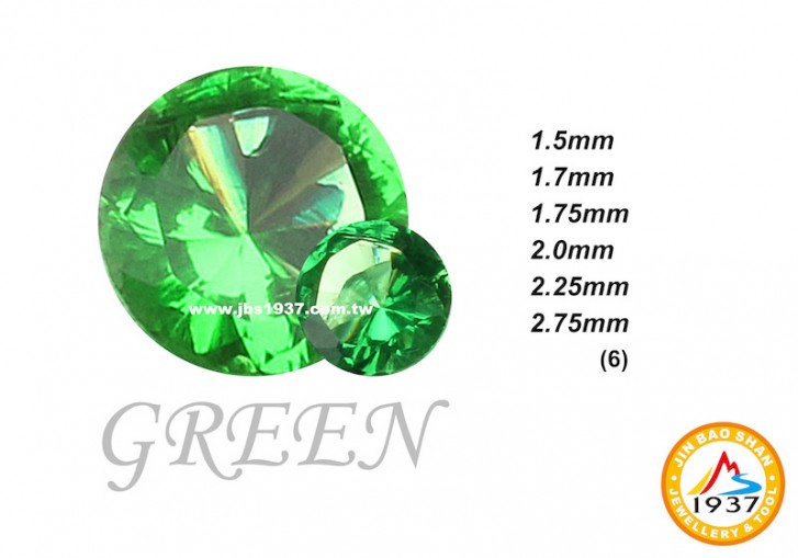 金屬零件原料-CZ人工鋯石 - 圓形-圓形CZ - 玻璃綠色（售完為止）